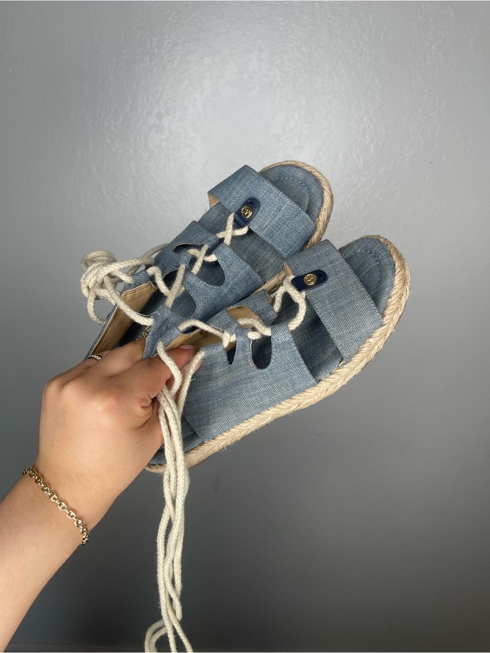 Michael Kors Women’s Denim Espadrille Lace-Up Sandals